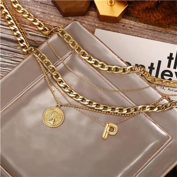 Layered Necklaces for Women Trendy Balloon Initial Pendant - Picture 6 of 6